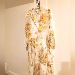 H&M Floral Sheer Dress With Full Length White Slip Dress-Yellow& White Sz.6